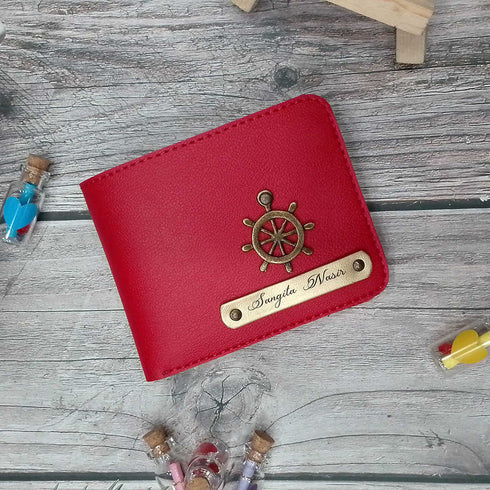 Personalised Men's Wallet With Charm - Red - Uncommongifts.in