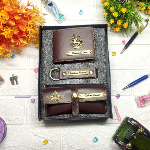 Personalised Gift Combo Men's Wallet With Charm - Dark Brown - Uncommongifts.in