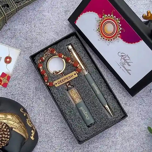 Customized Pen Keychain Rakhi Combo