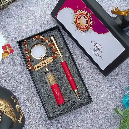 Customized Pen Keychain Rakhi Combo