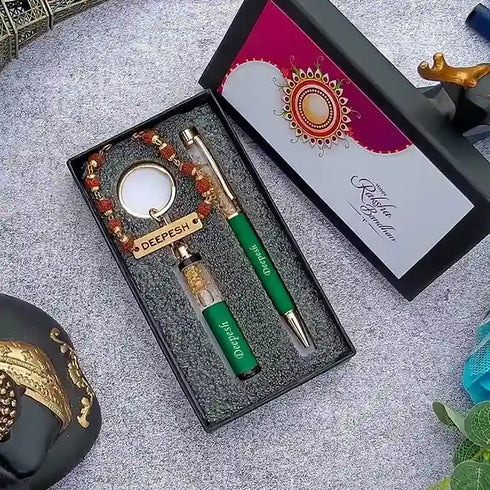 Customized Pen Keychain Rakhi Combo