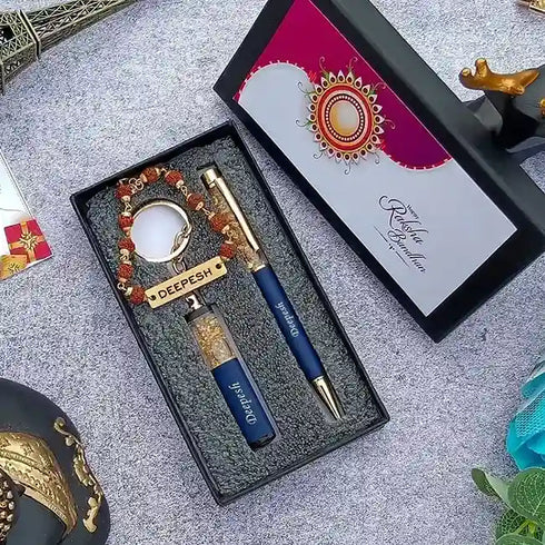 Customized Pen Keychain Rakhi Combo
