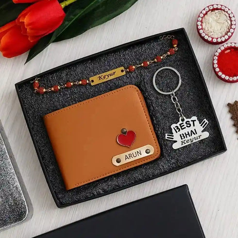 Customized Wallet Rakhi Combo Gift Set