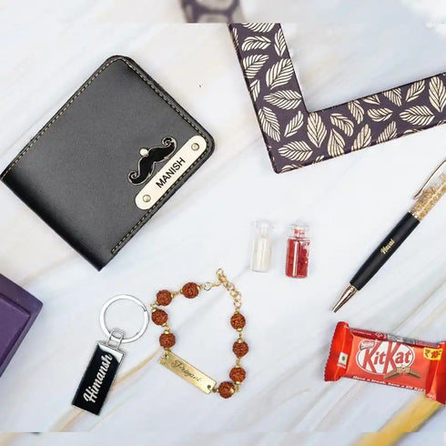 Customized Men's Wallet Rakhi Combo