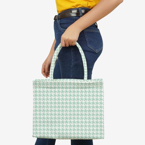 Green Geometric Printed Customised Box Tote Bag - Uncommongifts.in