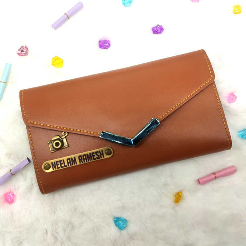 Personalised Women's Wallet With Charm - Tan - Uncommongifts.in