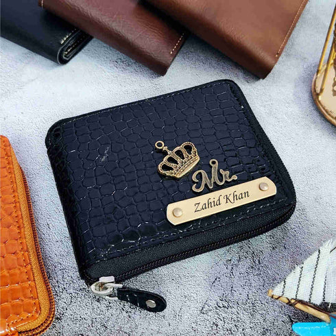 Personalised Glossy Leather Unisex Wallet with Zip Lock