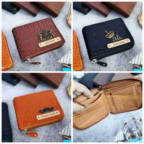 Personalised Glossy Leather Unisex Wallet with Zip Lock
