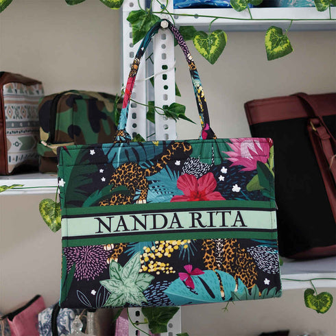 Customized Floral Printed Green Handheld Box Bag - Uncommongifts.in