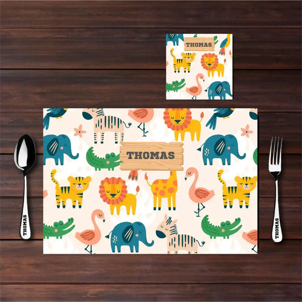 Personalised Cartoon Printed Kids Dinner Mat Set