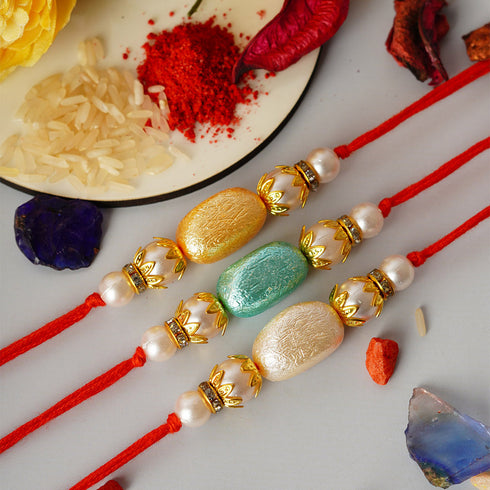 Colored Stone Thread Rakhi Set of 3 - Uncommongifts.in