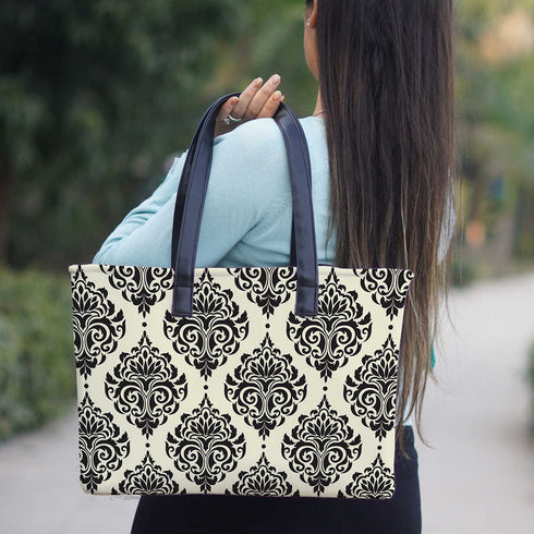 Damask black and white Printed Women's Office Bag - Uncommongifts.in