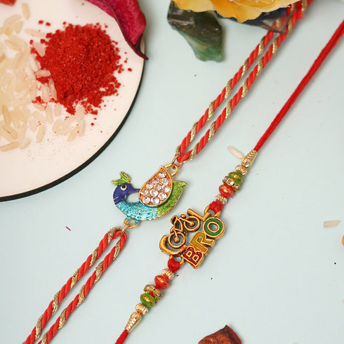 Peacock Cool Bro Thread Rakhi Set of 2 - Uncommongifts.in