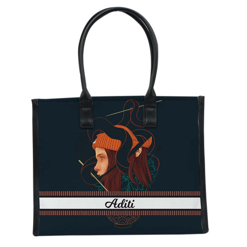 Personalised Black Girl Printed Box Tote Bag - Uncommongifts.in