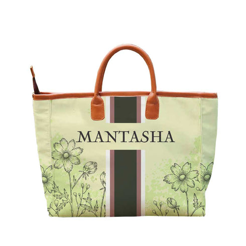 Black Strap Floral Printed Personalised Luna Handbag