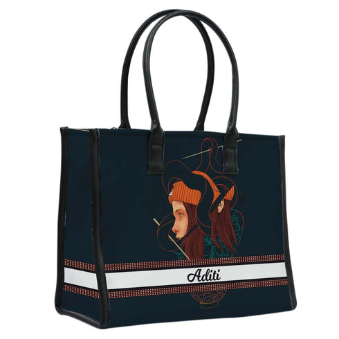 Personalised Black Girl Printed Box Tote Bag - Uncommongifts.in