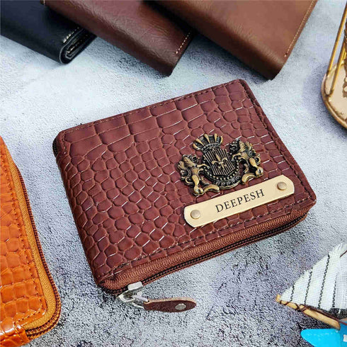 Personalised Glossy Leather Unisex Wallet with Zip Lock