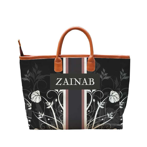Black Strap Leaf's Printed Personalised Luna Handbag