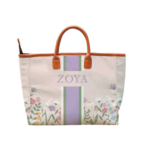 Purple Strap Floral Printed Personalised Luna Handbag