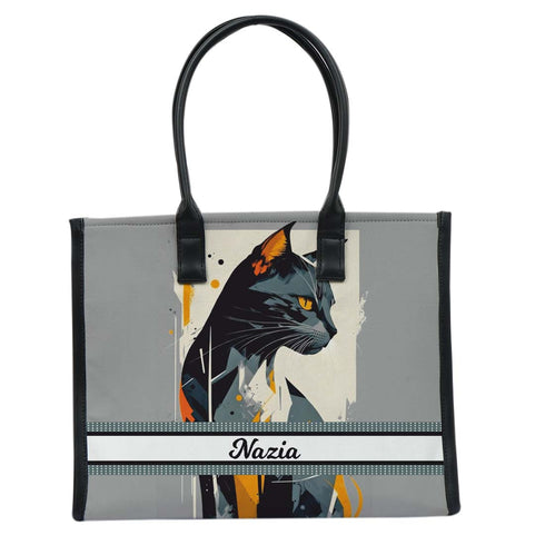 Personalised Cat Printed Box Tote Bag - Uncommongifts.in