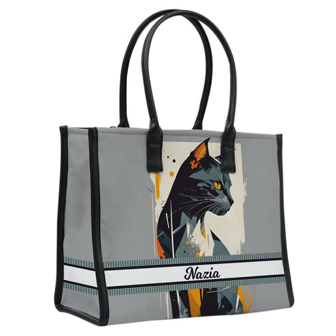 Personalised Cat Printed Box Tote Bag - Uncommongifts.in