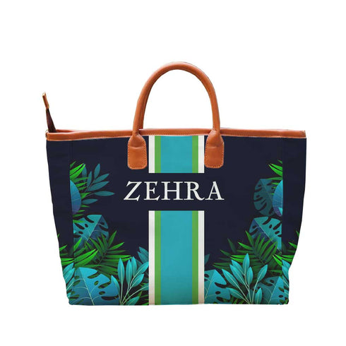 Blue Strap Leaf's Printed Personalised Luna Handbag