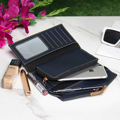 Personalised Women's Wallet With Charm - Blue - Uncommongifts.in