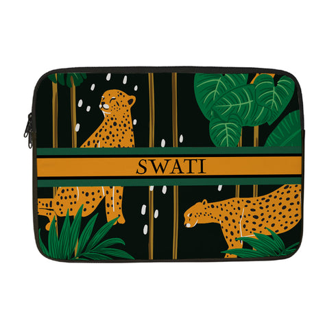Leopard Printed Canvas Personalised Laptop Sleeve/Cover - Uncommongifts.in
