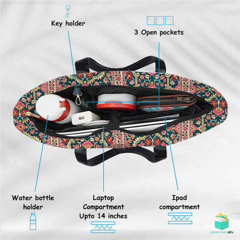 Kalamkari Floral Print Women's Office Bag - Uncommongifts.in