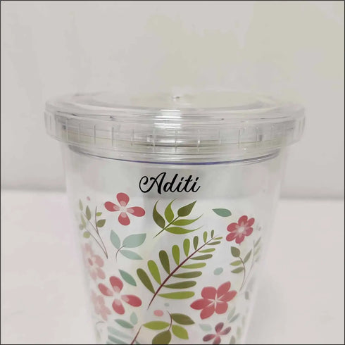 Personalised Floral Clear Sipper
