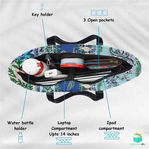 Blue Floral Print Women's Office Bag - Uncommongifts.in