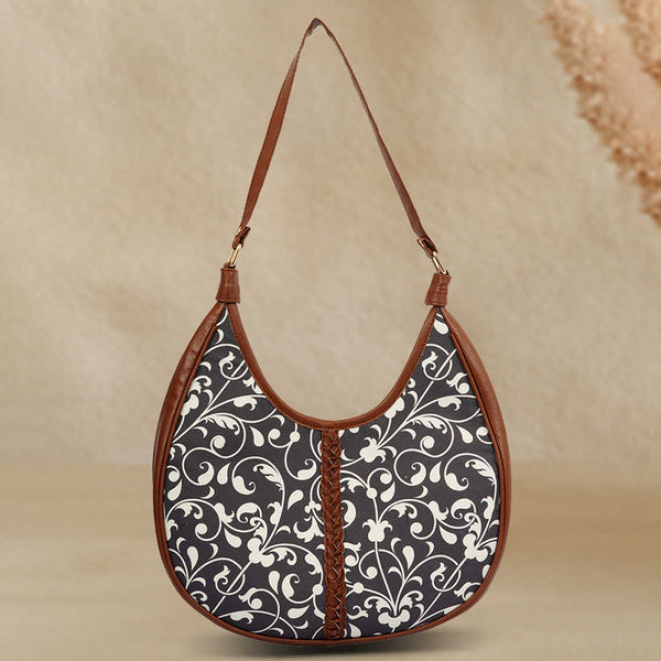 Blue Ethnic Motifs Printed Half Moon Hobo Bag - Uncommongifts.in