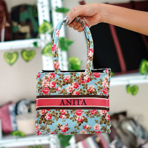 Customized Red Floral Printed Handheld Box Bag - Uncommongifts.in