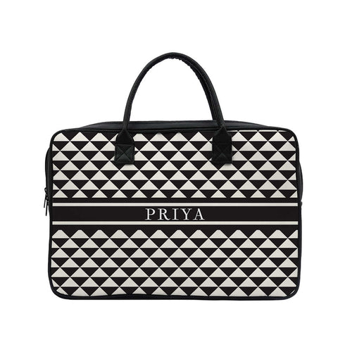 Geometric Personalised Canvas and PU Laptop Bag - Uncommongifts.in