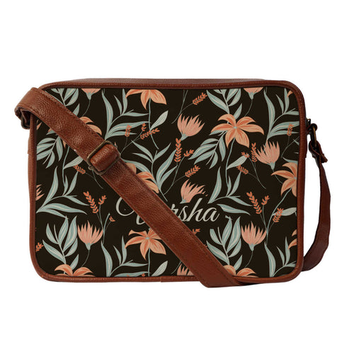 Black Floral Printed Customised Sling Bag - Uncommongifts.in
