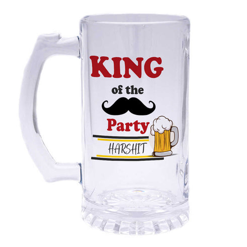 King Of The Party Printed Glass Beer Mug - Uncommongifts.in