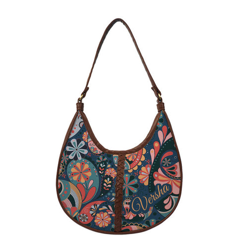 Ethnic Motifs Printed Half Moon Hobo Bag - Uncommongifts.in