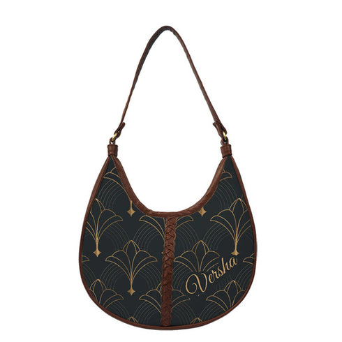 Black Printed Half Moon Hobo Bag - Uncommongifts.in