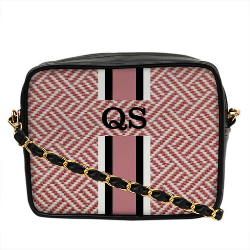 Pink Canvas Personalized Striped Sling Bag - Uncommongifts.in