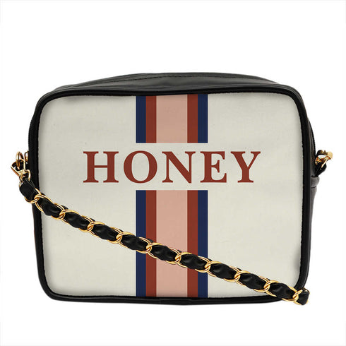 Canvas Personalized White Striped Sling Bag - Uncommongifts.in