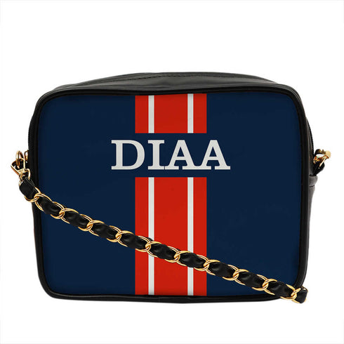 Navy Blue Customized Red Striped Sling Bag - Uncommongifts.in