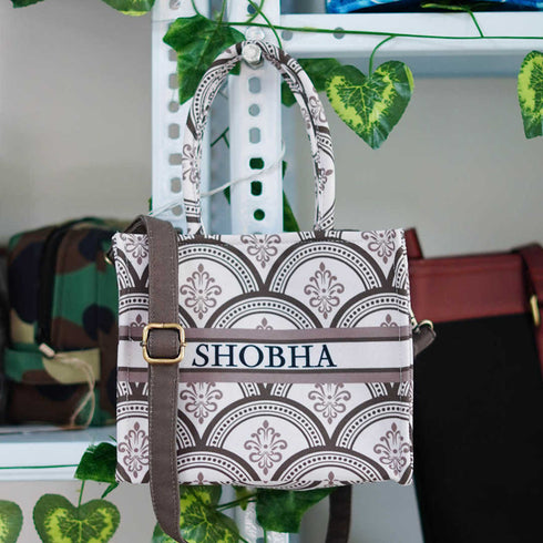 Customized Ethnic Motifs Printed Brown Handheld Box Bag - Uncommongifts.in