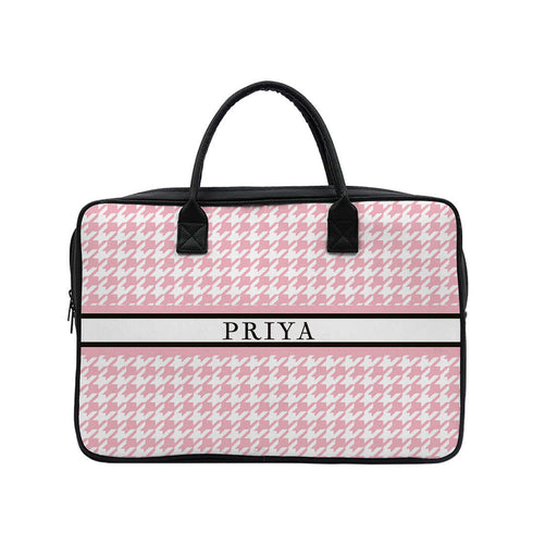Baby Pink Geometric Customised Canvas and PU Laptop Bag - Uncommongifts.in