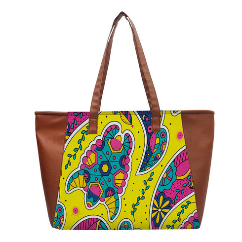 Unisex Brown & Yellow Printed Tote Bag - Uncommongifts.in