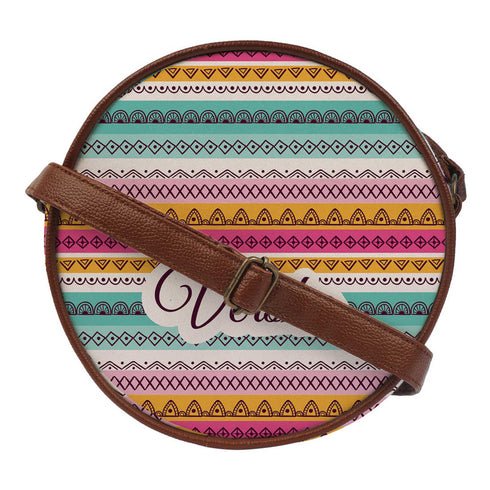 Multicoloured Boho Printed Round Structured Sling Bag - Uncommongifts.in
