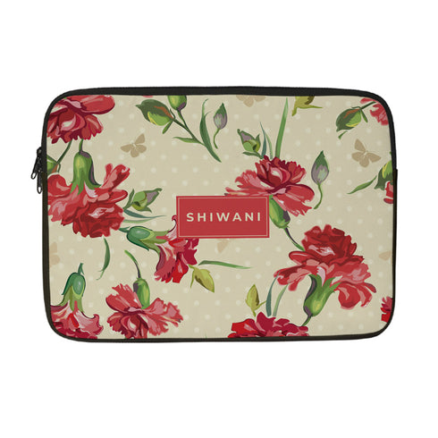 Floral Printed Canvas Personalised Laptop Sleeve/Cover - Uncommongifts.in