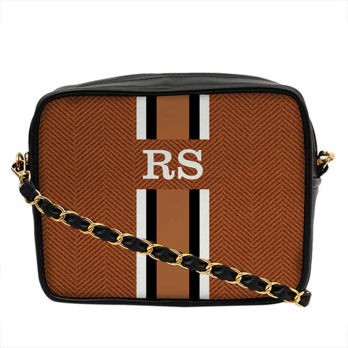 Customized Brown Striped Sling Bag - Uncommongifts.in