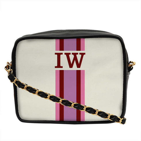 White Customized Striped Sling Bag - Uncommongifts.in