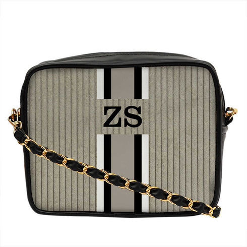 Customized Grey Striped Sling Bag - Uncommongifts.in