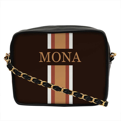 Customized Black Striped Sling Bag - Uncommongifts.in